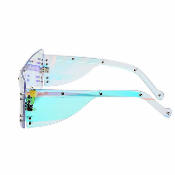 Women Rimless Sunglasses Oversized Flat Designer Single Lens Retro Vintage - Picture 2 of 6